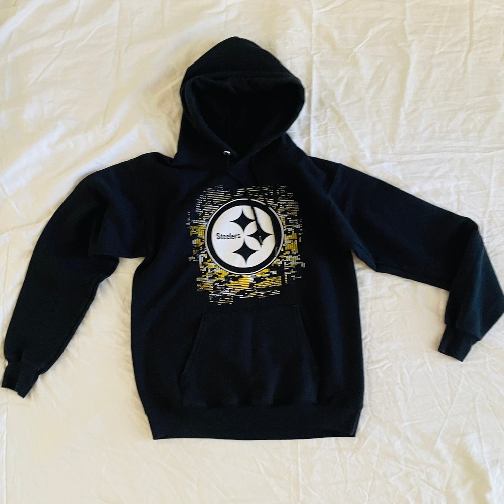 NFL Team Apparel Hoodie Men Small Pittsburgh Steelers Black Graphic Fleece